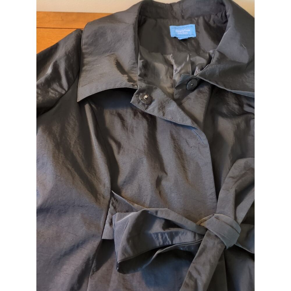 Simply Vera Vera Wang Women’s M Black Trench Coat Snap Front Tie Waist Raincoat - Picture 7 of 8